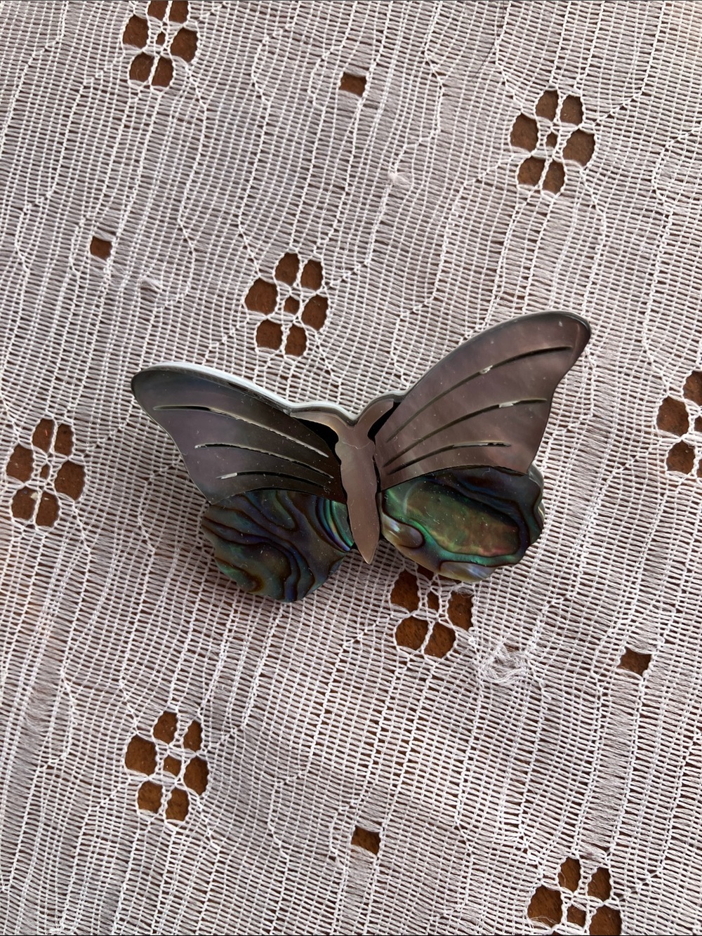 Iridescent Abalone Butterfly Brooch - Multicolor